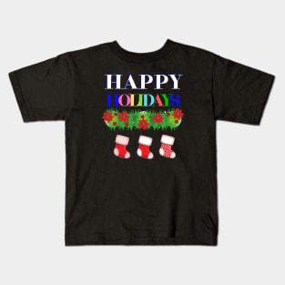 Cute Christmas Happy Holidays Poinsettia Kids T-Shirt